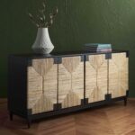 SAFAVIEH Couture Collection Roseanne Black/Natural Banana Stem 4-Door Sideboard Buffet Storage Table