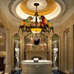 Parrot Tiffany Pendant Light Chandeliers, 8-Light Vintage Stained Glass Hangings Lamp for Living Room - Image 2