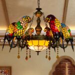 Parrot Tiffany Pendant Light Chandeliers, 8-Light Vintage Stained Glass Hangings Lamp for Living Room - Image 3