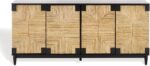 SAFAVIEH Couture Collection Roseanne Black/Natural Banana Stem 4-Door Sideboard Buffet Storage Table - Image 3