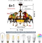 Parrot Tiffany Pendant Light Chandeliers, 8-Light Vintage Stained Glass Hangings Lamp for Living Room - Image 5
