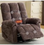 Oversized Swivel Rocker Recliner with Massage and Heat, 26" Extra Wide Manual Recliner for Adults & Big Man, Overstuffed Rocking Chair with High Back for Living Room, Coffee Chenille