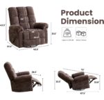 Oversized Swivel Rocker Recliner with Massage and Heat, 26" Extra Wide Manual Recliner for Adults & Big Man, Overstuffed Rocking Chair with High Back for Living Room, Coffee Chenille - Image 3