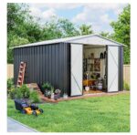 10x12 FT Outdoor Storage Shed, Garden Shed with Updated Frame Structure and Lockable Doors, Metal Tool Sheds for Backyard Garden Patio Lawn, White