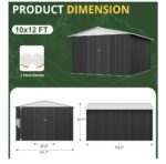 10x12 FT Outdoor Storage Shed, Garden Shed with Updated Frame Structure and Lockable Doors, Metal Tool Sheds for Backyard Garden Patio Lawn, White - Image 3
