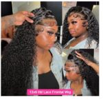 20inch 13x6 Lace Front Wigs Pre Plucked 250% Density Water Wave HD Transparent Curly Lace Frontal Wet and Wavy Human Hair Wigs With Baby Hair Natural Black - Image 4