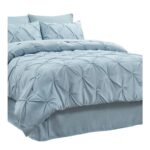 8Pcs Pinch Pleated Comforter Bedding Collection 100% Cotton 500 GSM in A Bag 1Comforter,1Fitted Sheet 15''DP,1Flat Sheet,2Pillow Shams,2Pillow Cases,1Pleated Bed Skirt 15''Drop,Twin/Pinch Light Blue