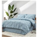 8Pcs Pinch Pleated Comforter Bedding Collection 100% Cotton 500 GSM in A Bag 1Comforter,1Fitted Sheet 15''DP,1Flat Sheet,2Pillow Shams,2Pillow Cases,1Pleated Bed Skirt 15''Drop,Twin/Pinch Light Blue - Image 5