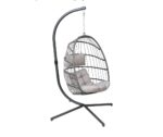Flash Furniture Cleo Indoor/Outdoor Patio Hanging Egg Chair - Gray Frame with Gray Seat Cushions - Black Powder Coated C-Style Stand - Hanging Hardware Included