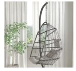 Flash Furniture Cleo Indoor/Outdoor Patio Hanging Egg Chair - Gray Frame with Gray Seat Cushions - Black Powder Coated C-Style Stand - Hanging Hardware Included - Image 3