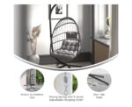 Flash Furniture Cleo Indoor/Outdoor Patio Hanging Egg Chair - Gray Frame with Gray Seat Cushions - Black Powder Coated C-Style Stand - Hanging Hardware Included - Image 2