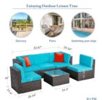 Vongrasig 6 Piece Small Patio Furniture Sets, Outdoor Sectional Sofa All Weather PE Wicker Patio Sofa Couch Garden Backyard Conversation Set with Glass Table,Blue Cushions and Red Pillows (Blue) - Image 4