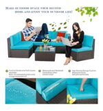 Vongrasig 6 Piece Small Patio Furniture Sets, Outdoor Sectional Sofa All Weather PE Wicker Patio Sofa Couch Garden Backyard Conversation Set with Glass Table,Blue Cushions and Red Pillows (Blue) - Image 3