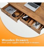 Cubiker Standing Desk with 2 Wooden Drawers, 48x24 Inches Adjustable Height Electric Stand up Desk, Ergonomic Workstation Black Frame/Fir Brown Top - Image 3