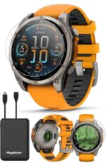 PlayBetter Garmin Fenix 8 AMOLED Sapphire (47mm, Titanium/Spark Orange) Multisport GPS Smartwatch Bundle - 1.4” Touchscreen, Built-in LED Flashlight Portable Charger & Screen Protectors