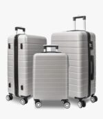 VANELC 3 Piece Hard Shell Luggage sets with TSA Lock Spinner Wheel ABS Lightweights Checked Convenient Stackable Suitcase Woman Men (20/24/28) (Silver Grey, 3PCS)